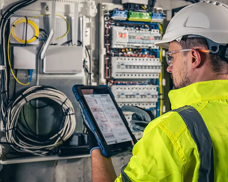 Technicien N. Depover effectuant la mise en conformité d’un tableau électrique à Charleroi